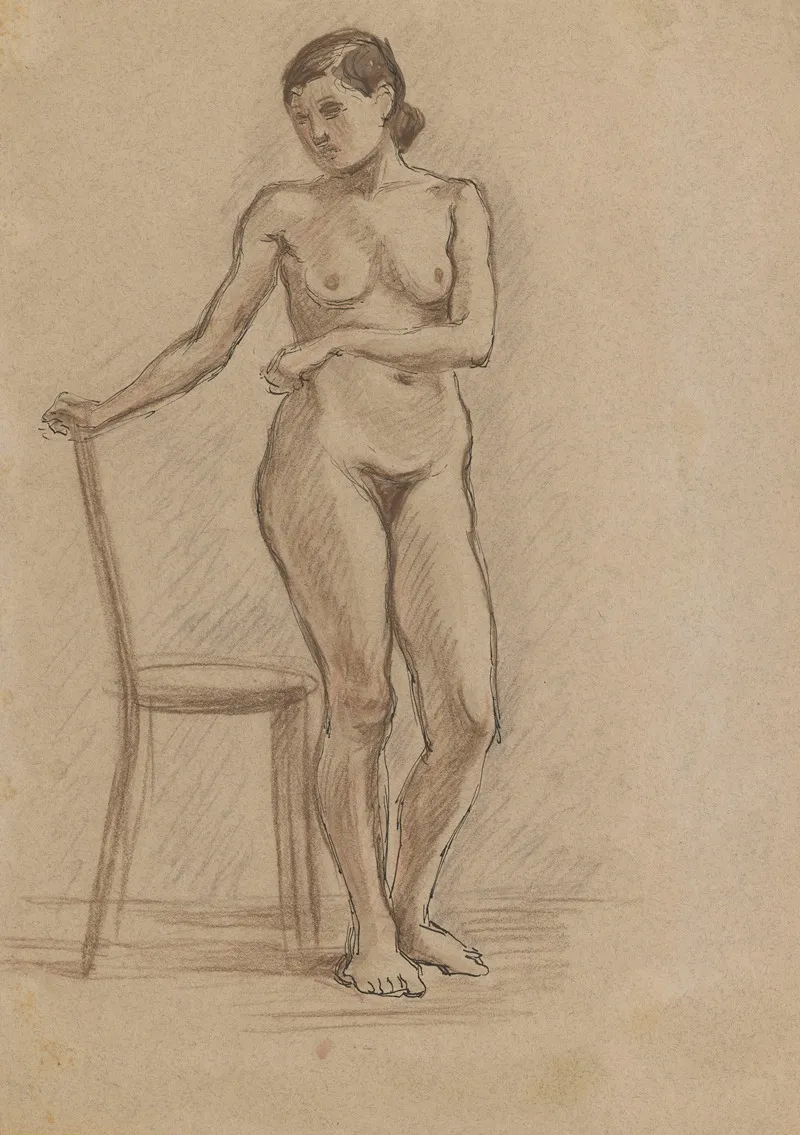 Nude Standing Beside A Chair Wall Art by Zygmunt Waliszewski - High-Resolution Digital Print