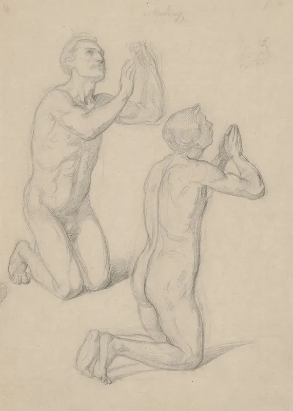 Nude Studies For The Figures Of David And Pius Ix In The Painting The Immaculate Conception Of The Blessed Virgin Mary Wall Art by Józef Simmler - High-Resolution Digital Print