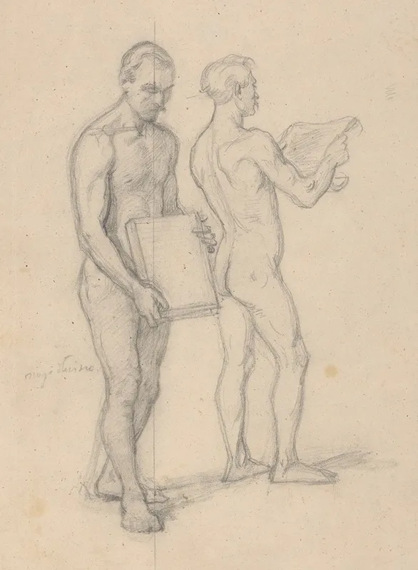 Nude Studies For The Figures Of Jasko Of Teczyn And The Man Standing Behind Him For The Painting Queen Jadwigas Oath Wall Art by Józef Simmler - High-Resolution Digital Print
