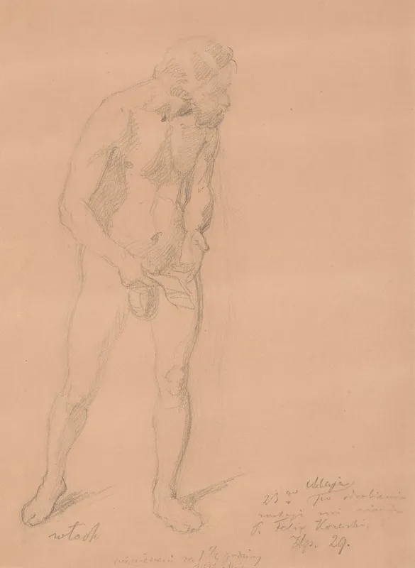 Nude Study For A Figure Of An Italian In The Painting The Upbringing Of Sigismund Augustus Wall Art by Józef Simmler - High-Resolution Digital Print