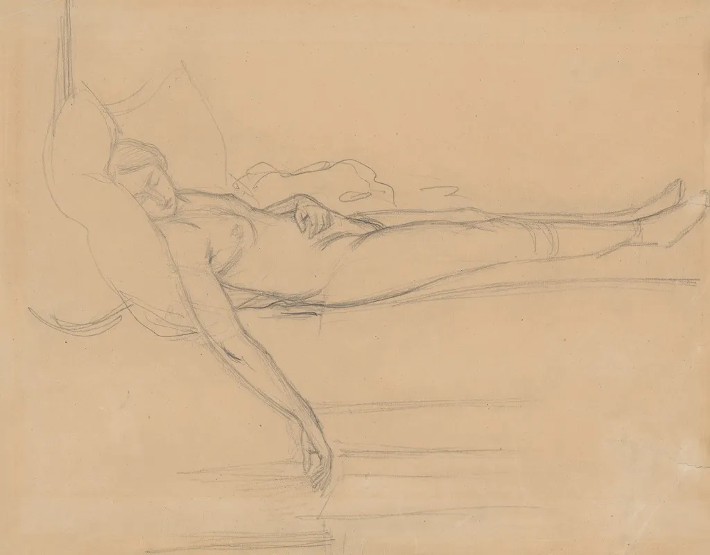 Nude Study For The Figure Of Barbara In The Painting Death Of Barbara Radziwill Wall Art by Józef Simmler - High-Resolution Digital Print