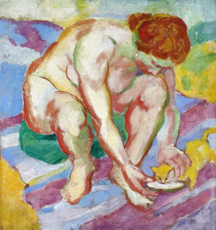 Nude With A Cat Wall Art by Franz Marc - High-Resolution Digital Print