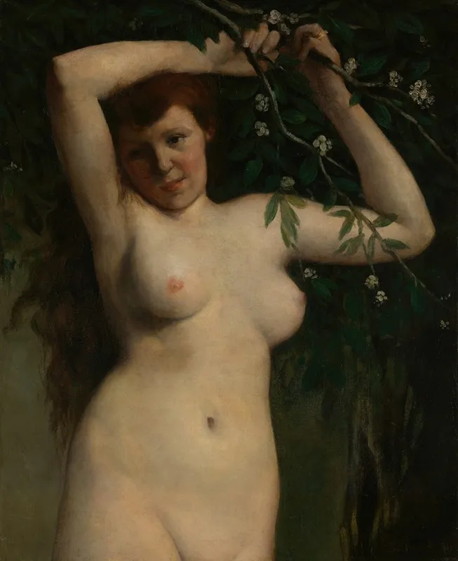 Nude With Flowering Branch Wall Art by Gustave Courbet - High-Resolution Digital Print