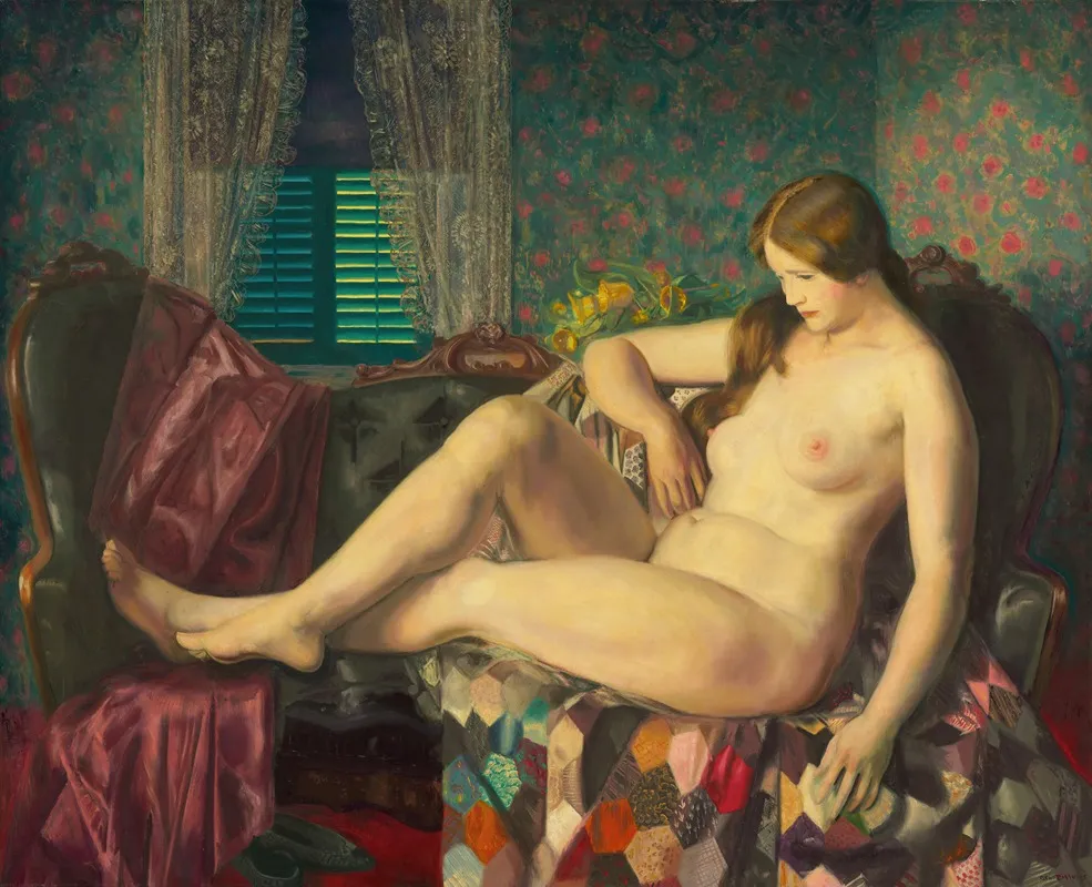 Nude With Hexagonal Quilt Wall Art by George Wesley Bellows - High-Resolution Digital Print