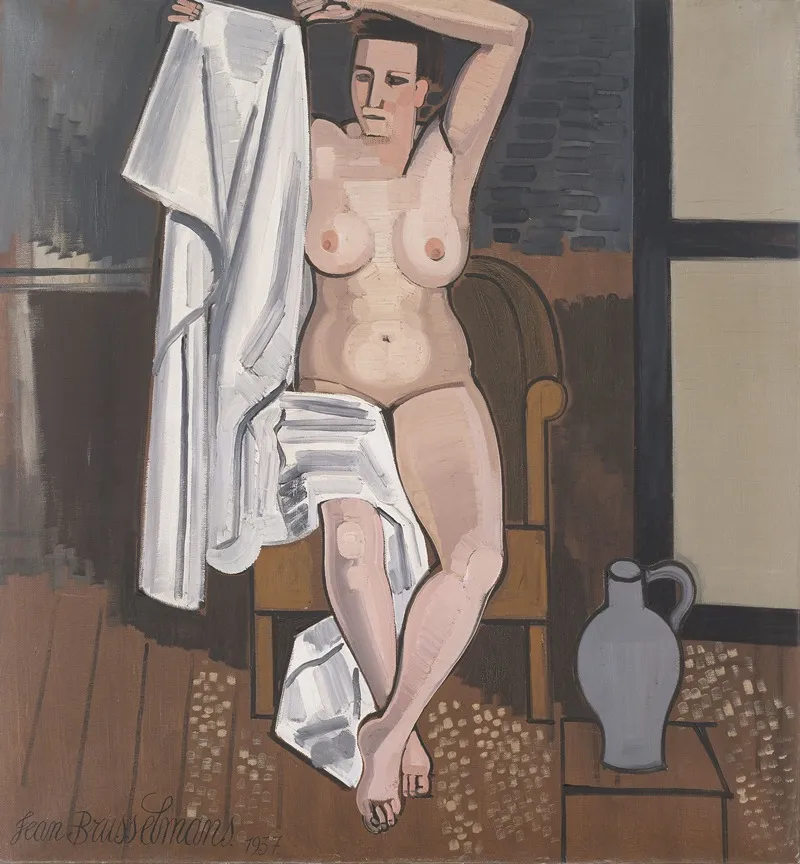 Nude With White Sheet Wall Art by Jean Brusselmans - High-Resolution Digital Print