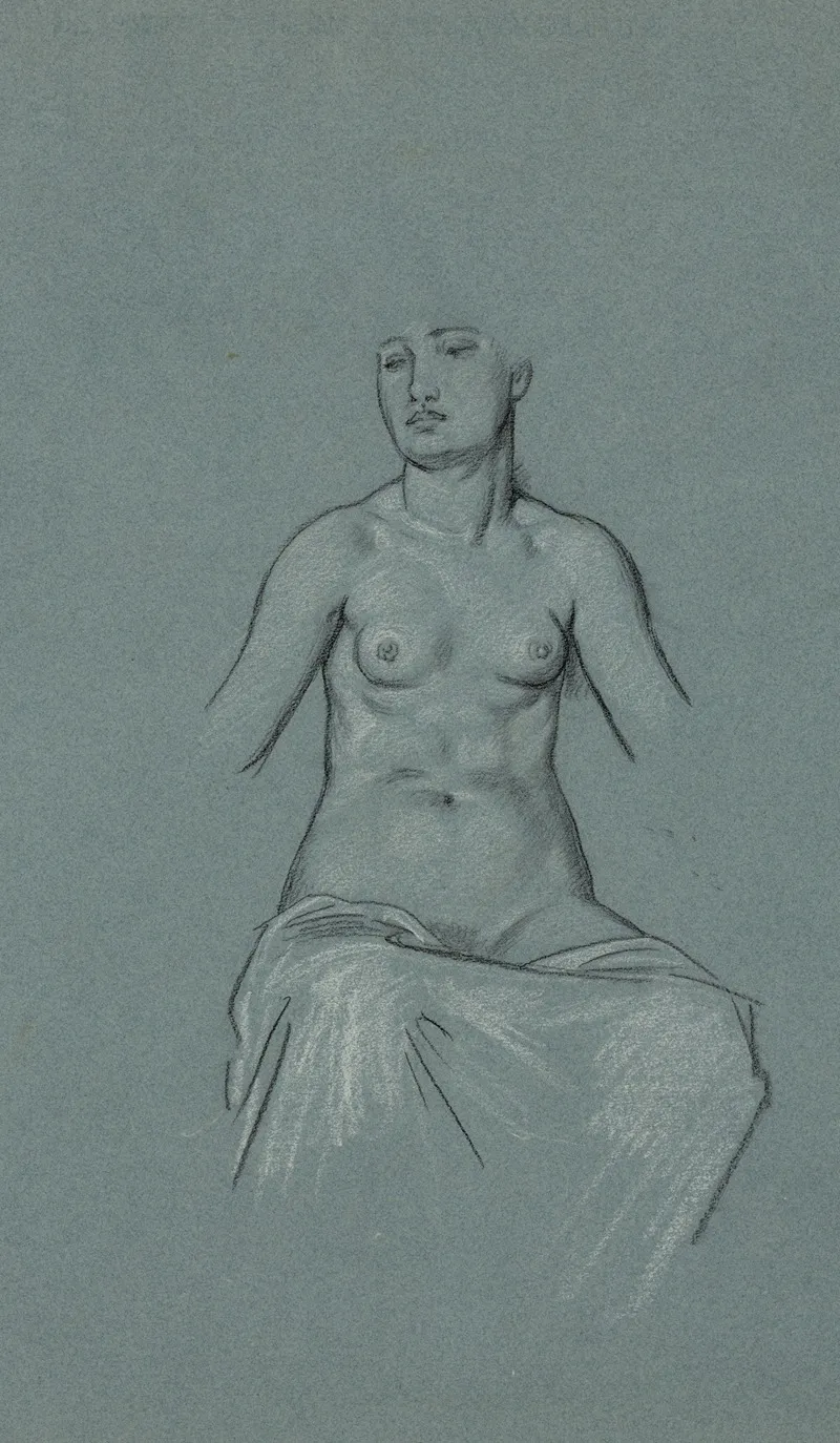 Nude Woman Seated With Sheet Draped Over Her Legs