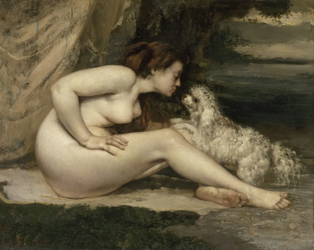 Nude Woman With A Dog Wall Art by Gustave Courbet - High-Resolution Digital Print
