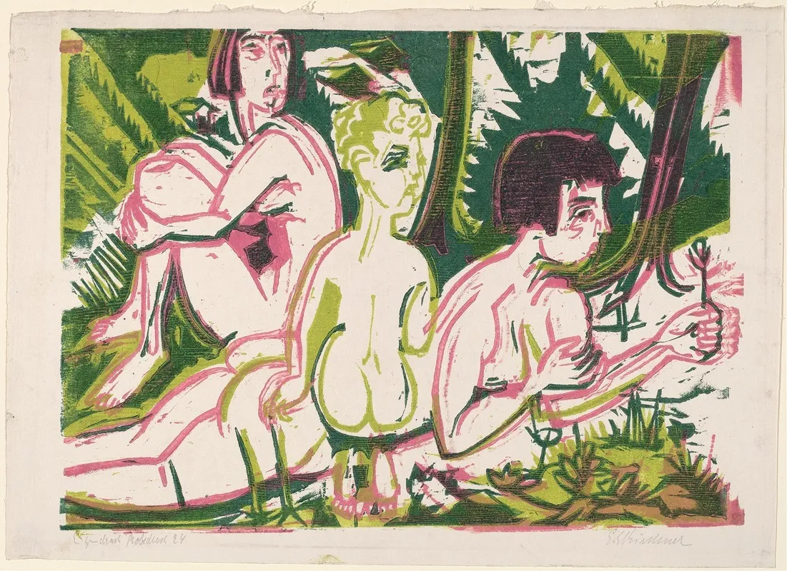 Nude Women With A Child In The Forest