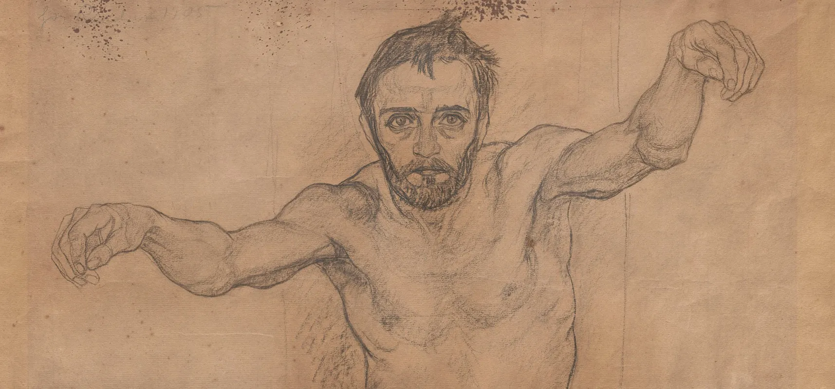 Nude Young Man Half Length With Outstretched Arms Wall Art by Jan Rembowski - High-Resolution Digital Print