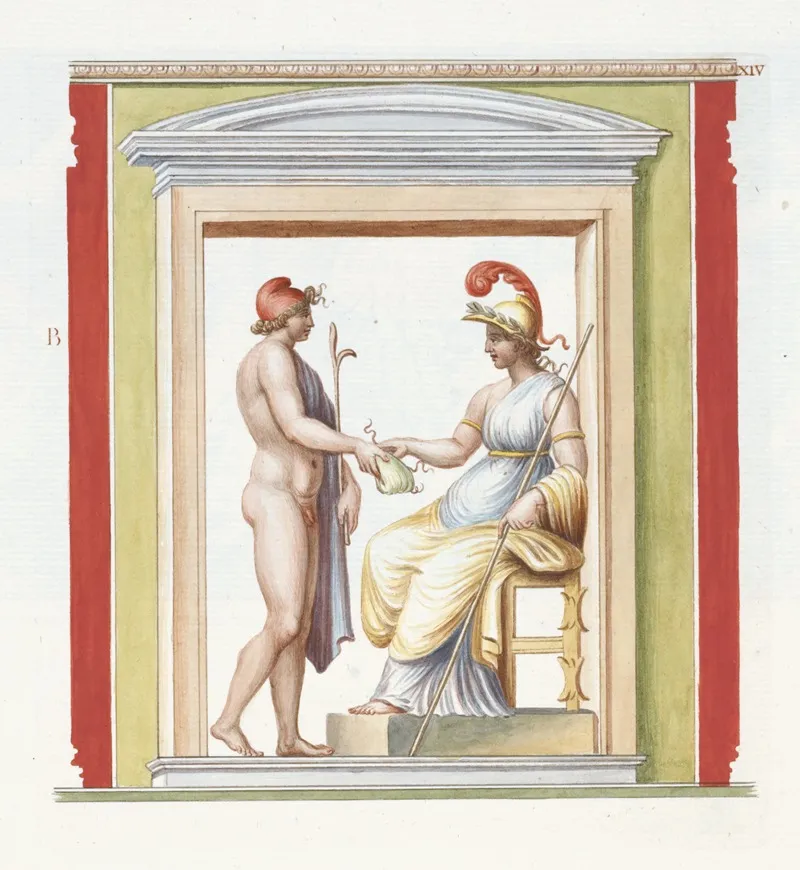 Nude Youth Approaching Seated Athena Depicted Within A Niche Wall Art by Pierre-Jean Mariette - High-Resolution Digital Print