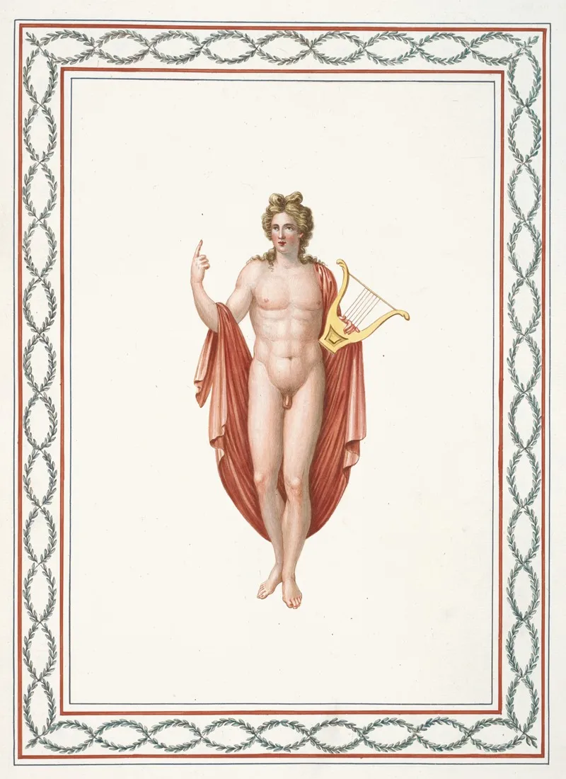 Nude Youth With Gold Harp Wall Art by Pierre-Jean Mariette - High-Resolution Digital Print