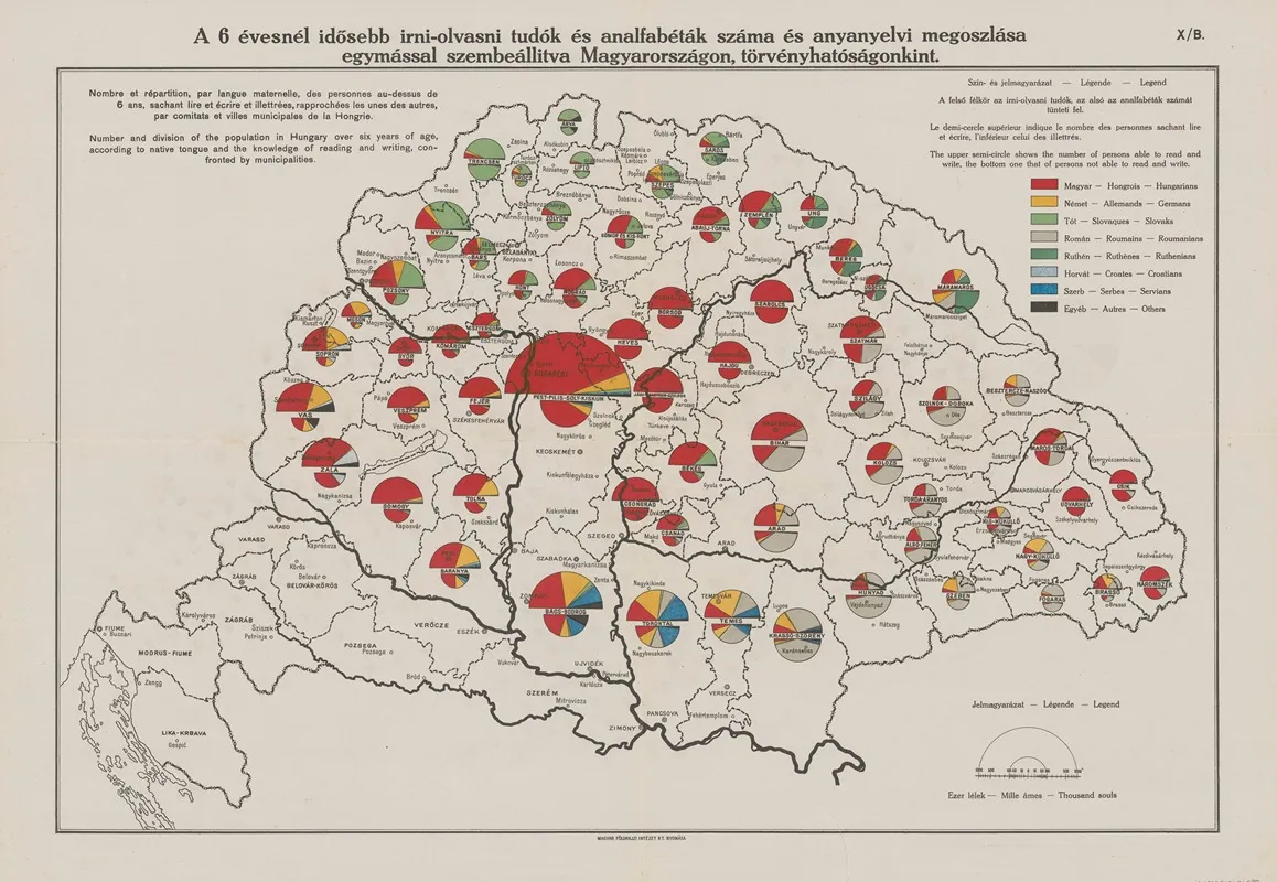Number And Division Of The Population In Hungary Over Six Years Of Age Wall Art by Hungarian Geographical Institute - High-Resolution Digital Print