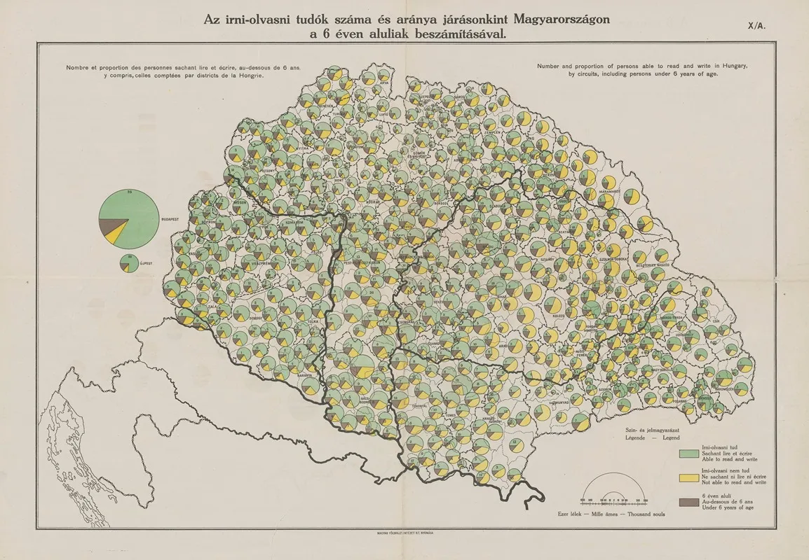 Number And Proportion Of Persons Able To Read And Write In Hungary Including Persons Under 6 Years Of Age Wall Art by Hungarian Geographical Institute - High-Resolution Digital Print