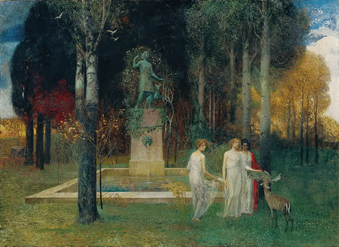 Nymphen Am Brunnen Wall Art by Eduard Veith - High-Resolution Digital Print