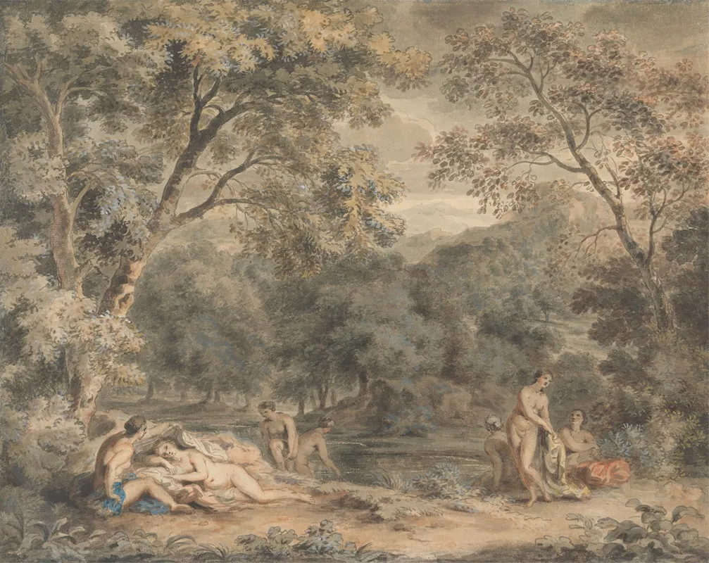 Nymphs Bathing In A Wooded Glade Wall Art by William Taverner - High-Resolution Digital Print