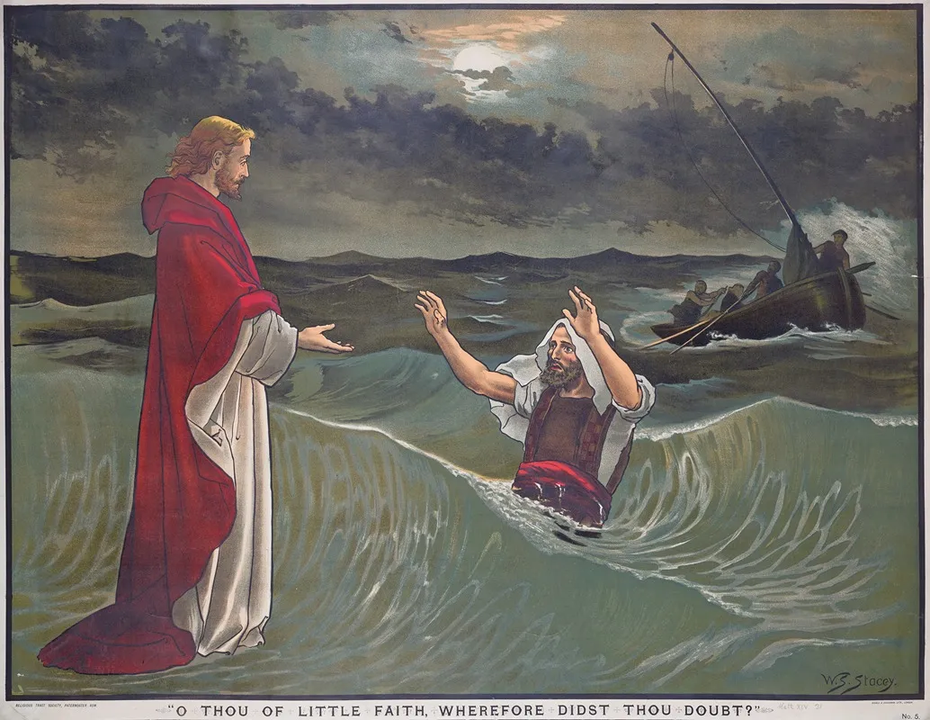O Thou Of Little Faith Wherefore Didst Thou Doubt Wall Art by Walter Sidney Stacey - High-Resolution Digital Print