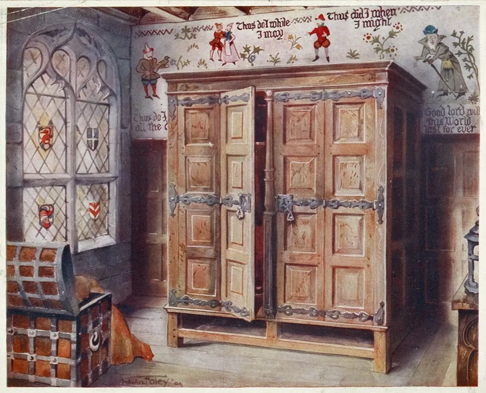Oak Press Strangers Hall Norwich Wall Fresco Painting West Stowe Ca 1550 Wall Art by Edwin Foley - High-Resolution Digital Print