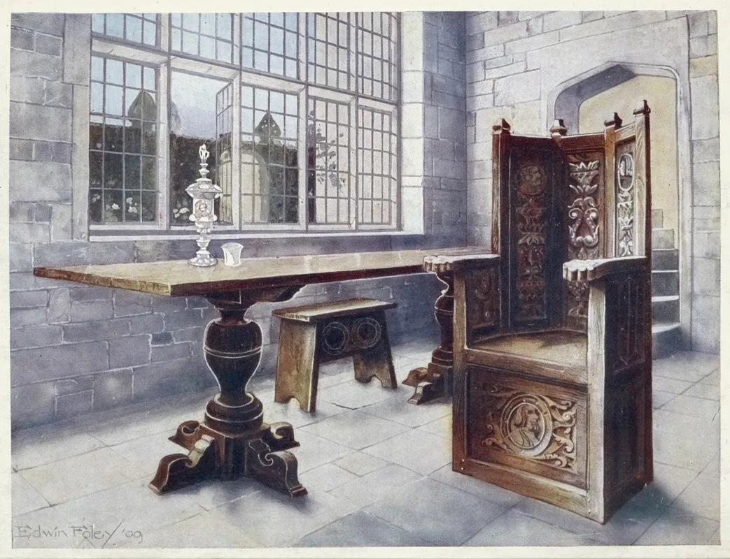 Oak Trestle Table Mine Hosts Chair Wall Art by Edwin Foley - High-Resolution Digital Print