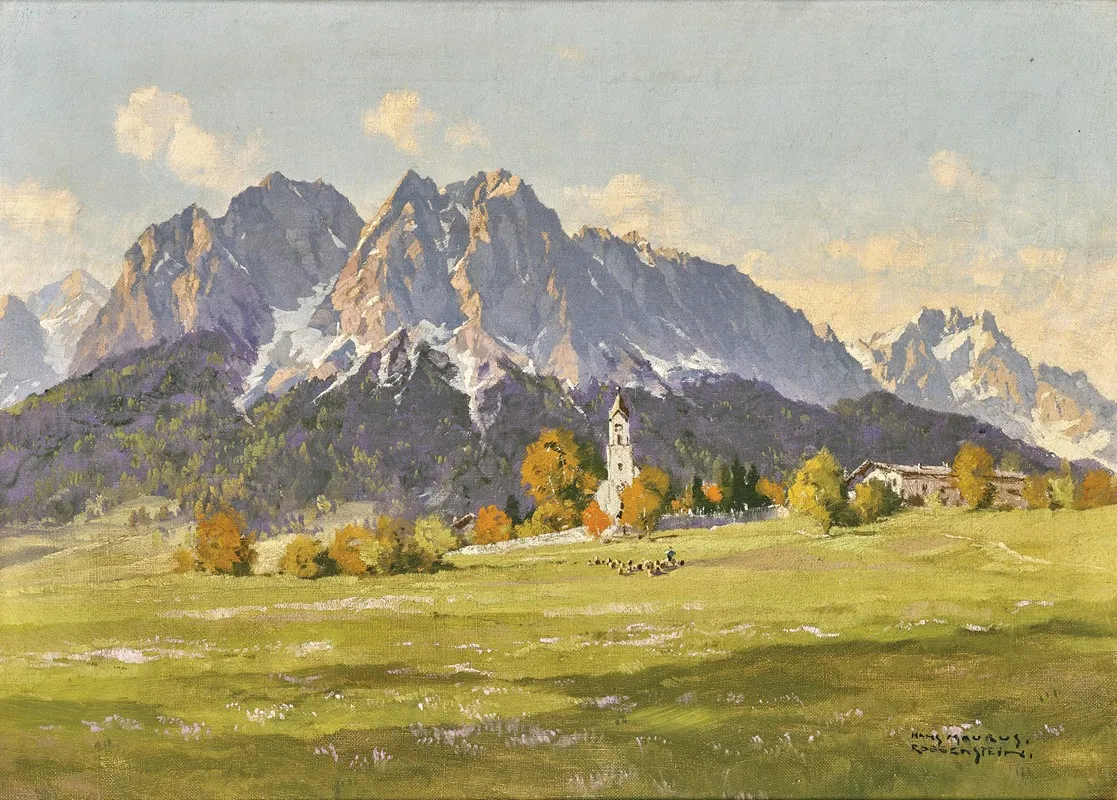 Obergrainau Mit Zugspitze Und Waxenstein Wall Art by Hans Maurus - High-Resolution Digital Print