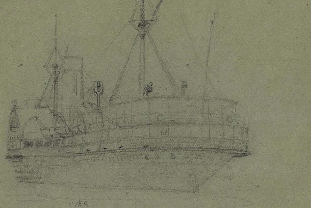 Oblique View Of Sidewheel Steamship
