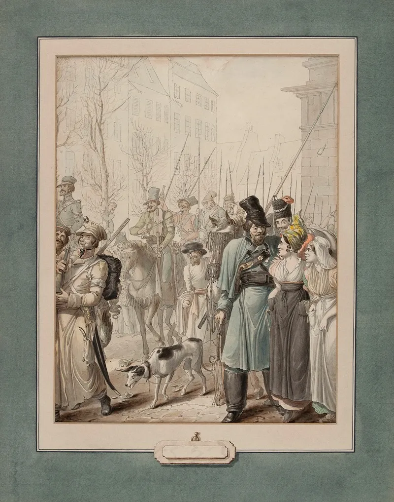 Occupation Russe A Paris Defile De Soldats Ivres Sur Un Boulevard Wall Art by George Emmanuel Opiz ou Opitz - High-Resolution Digital Print