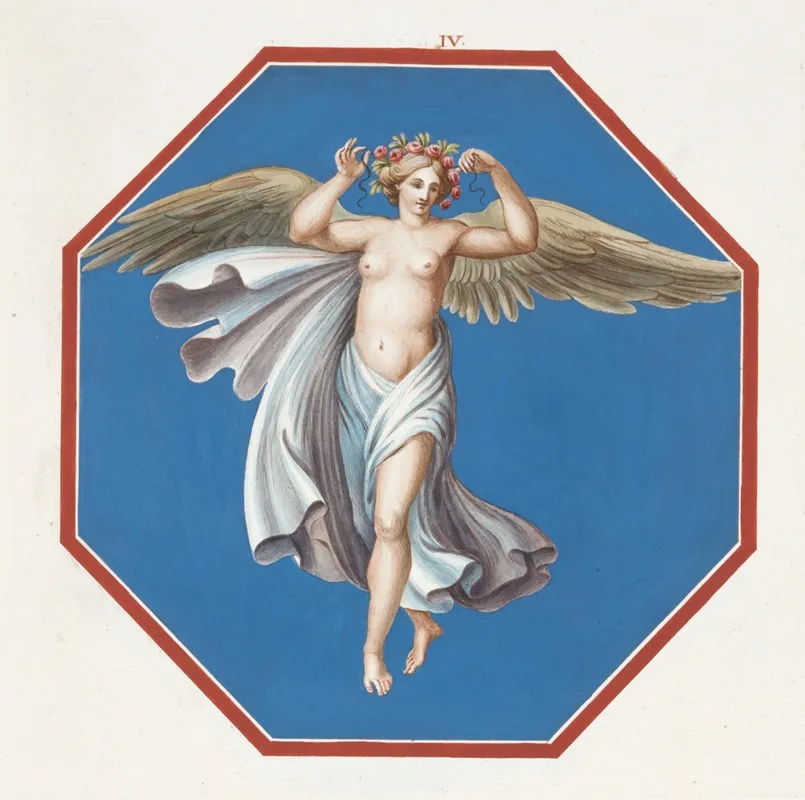 Octagonal Painting Of Female Angel With Crown Of Flowers Wall Art by Pierre-Jean Mariette - High-Resolution Digital Print