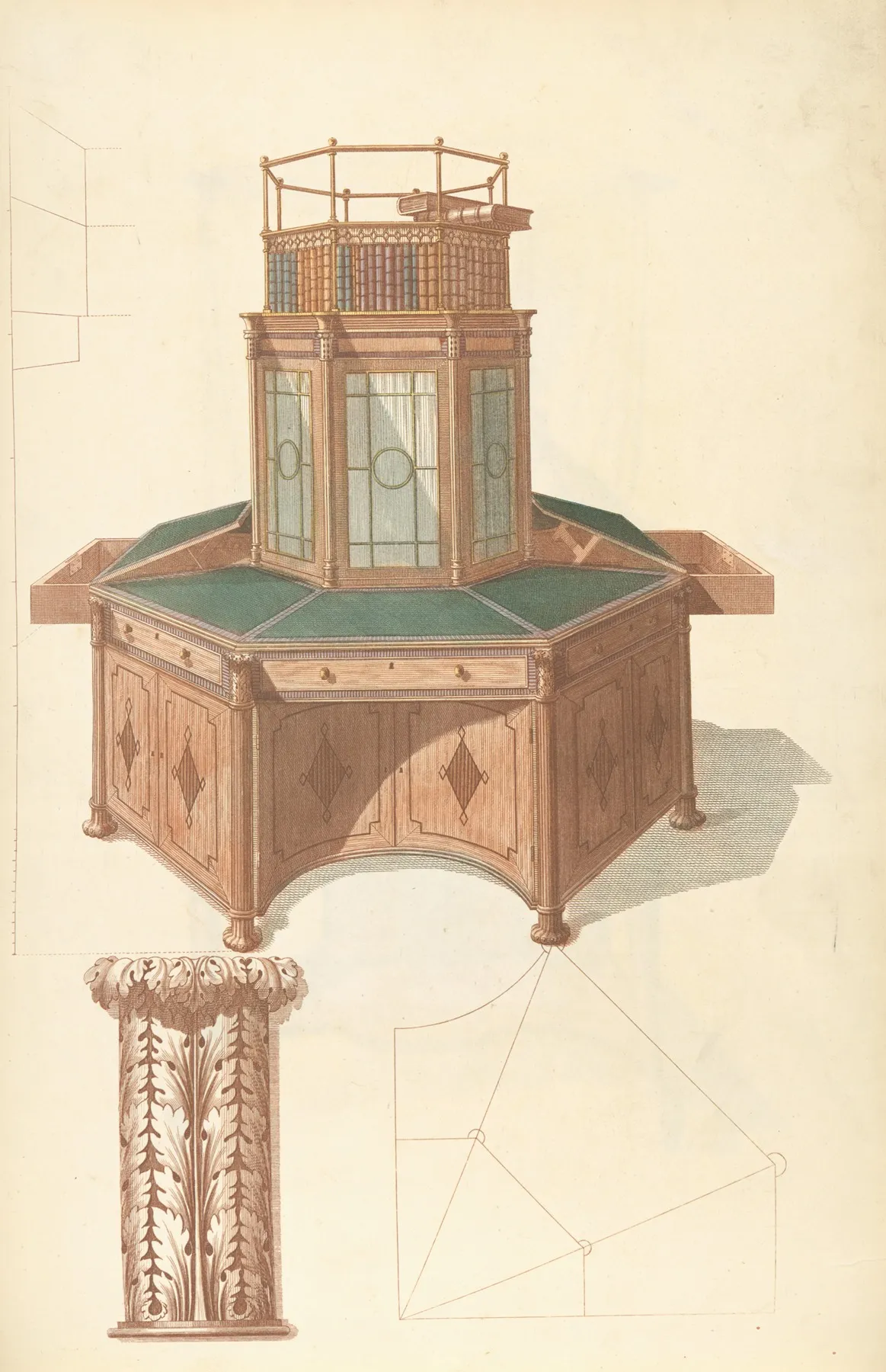 Octagonal Writing Cabinet And Bookcase Wall Art by Thomas Sheraton - High-Resolution Digital Print