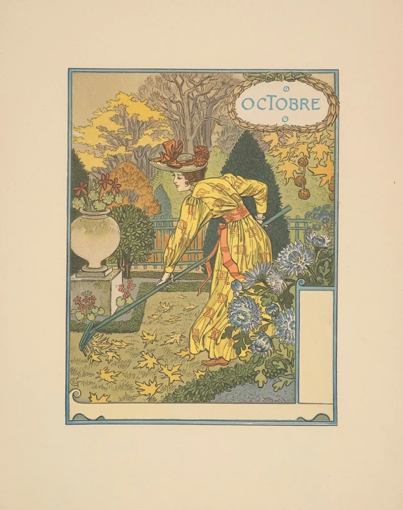 Octobre Wall Art by Eugène Grasset - High-Resolution Digital Print