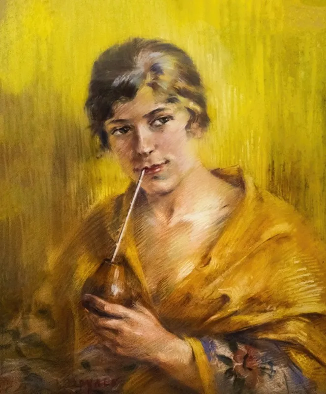 Odette Labouysse Buvant Du Mate Odette Labouysse Drinking Mate