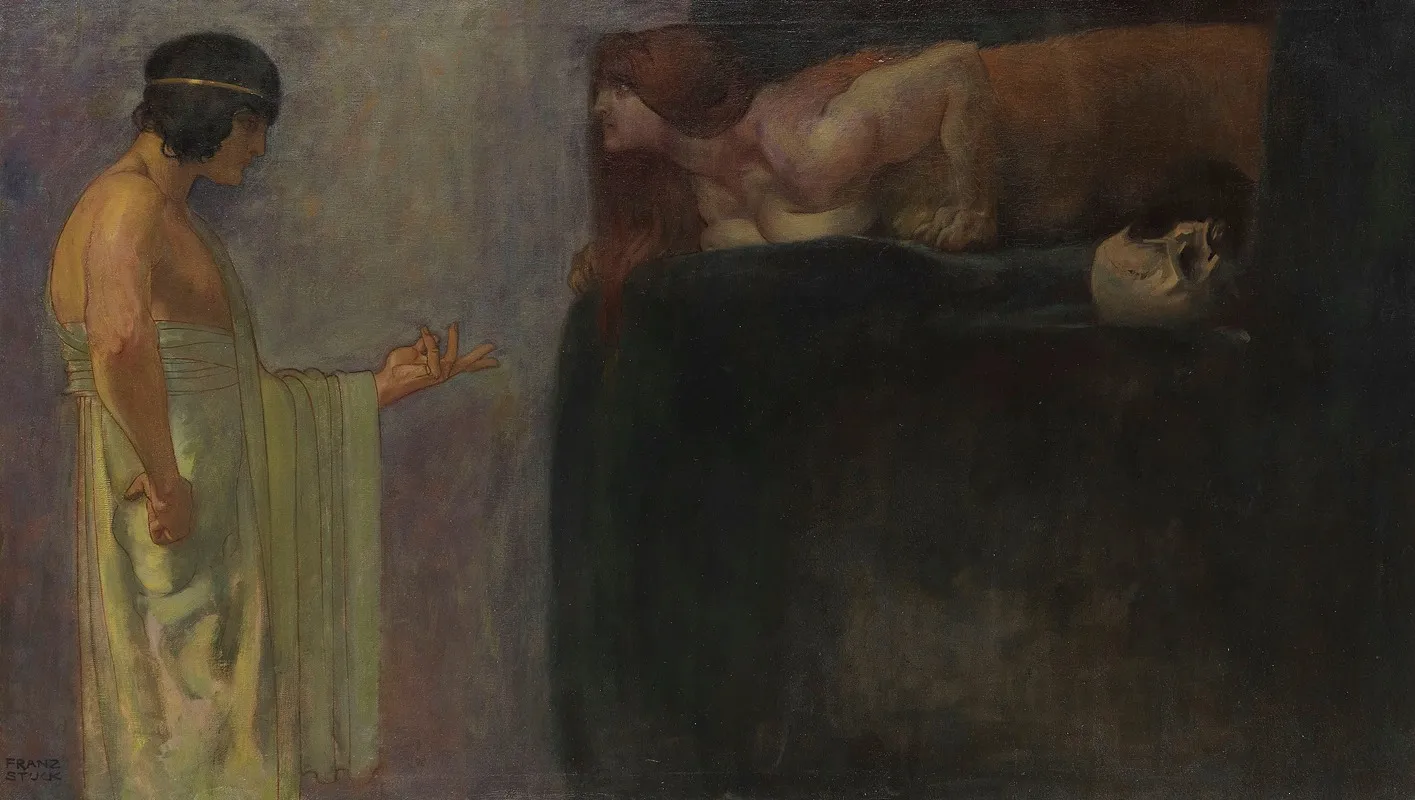 Oedipus Solves The Mystery Of The Sphinx Wall Art by Franz von Stuck - High-Resolution Digital Print