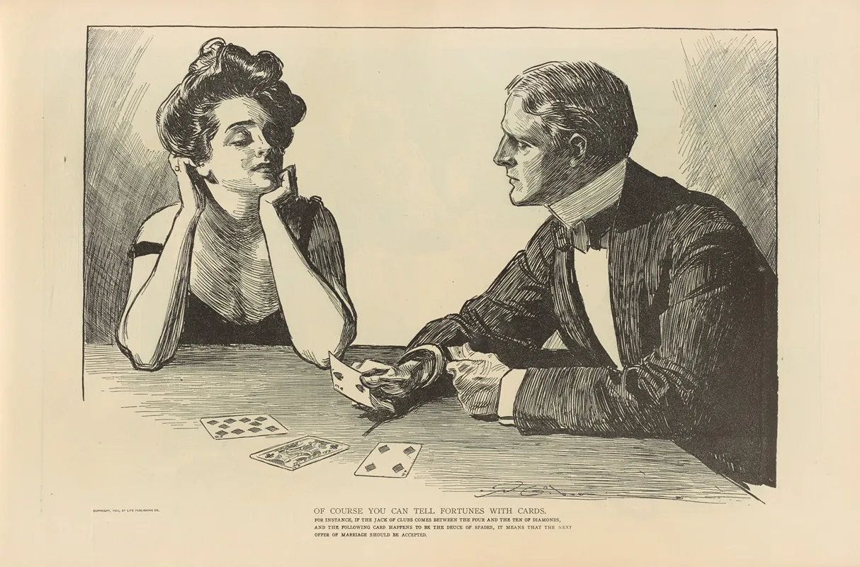 Of Course You Can Tell Fortunes With Cards 2 Wall Art by Charles Dana Gibson - High-Resolution Digital Print