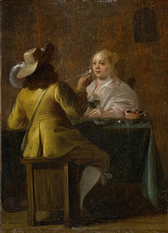 Officer And Girl Drinking Wine Wall Art by Jan Olis - High-Resolution Digital Print