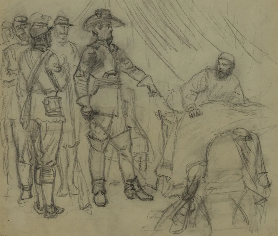Officer Pointing To Man In Bed In A Tent