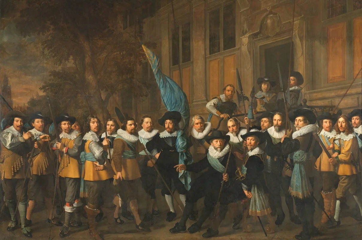 Officers And Other Civic Guardsmen Of The Ivth District Of Amsterdam Under The Command Of Captain Jan Claesz Van Vlooswijck And Lieutenant Gerrit Hudde Wall Art by Nicolaes Eliasz. Pickenoy - High-Resolution Digital Print