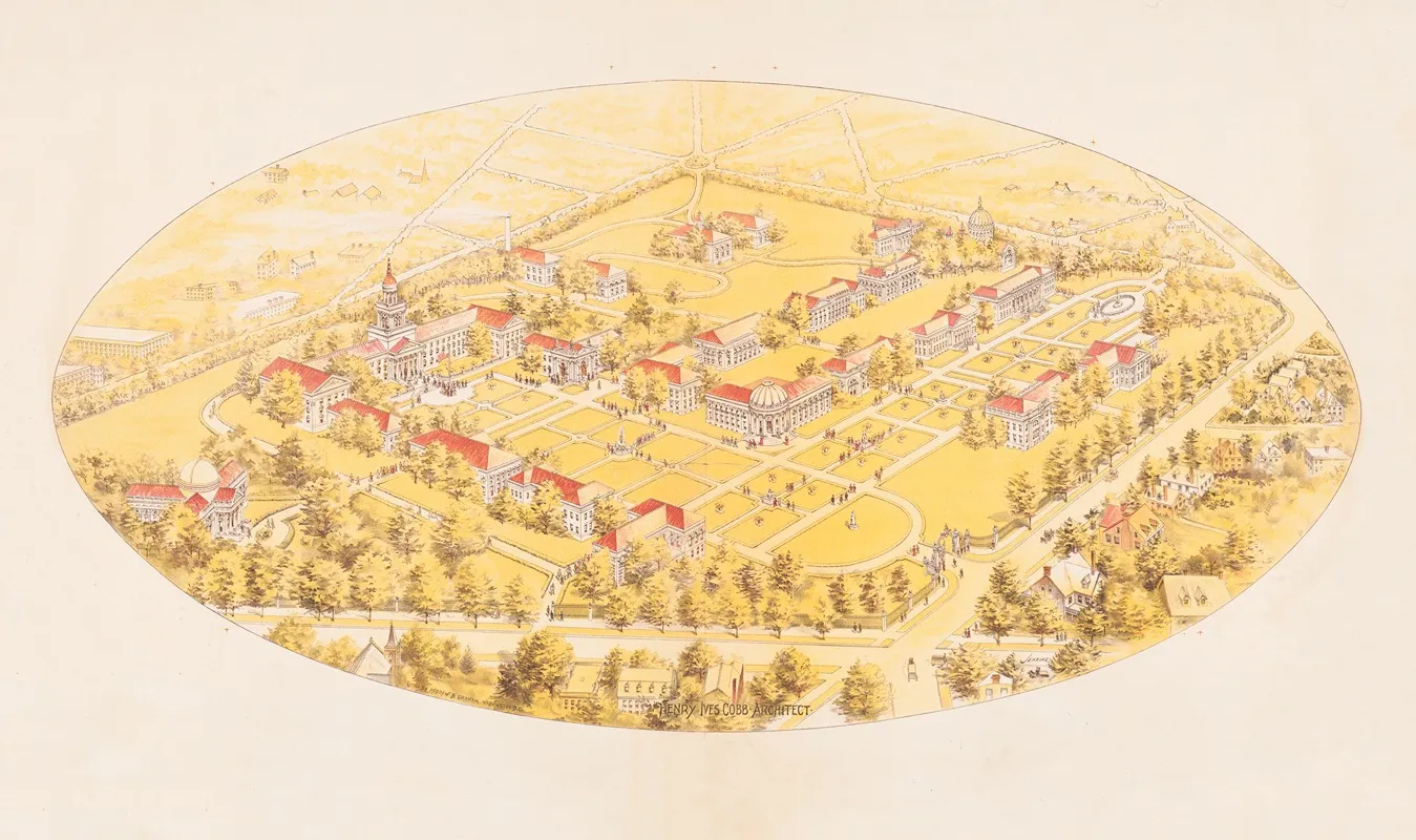 Official Birds Eye View Of The American University Washington D C Showing Grounds And Designs Of The Buildings 1899 Wall Art by Andrew B. Graham - High-Resolution Digital Print