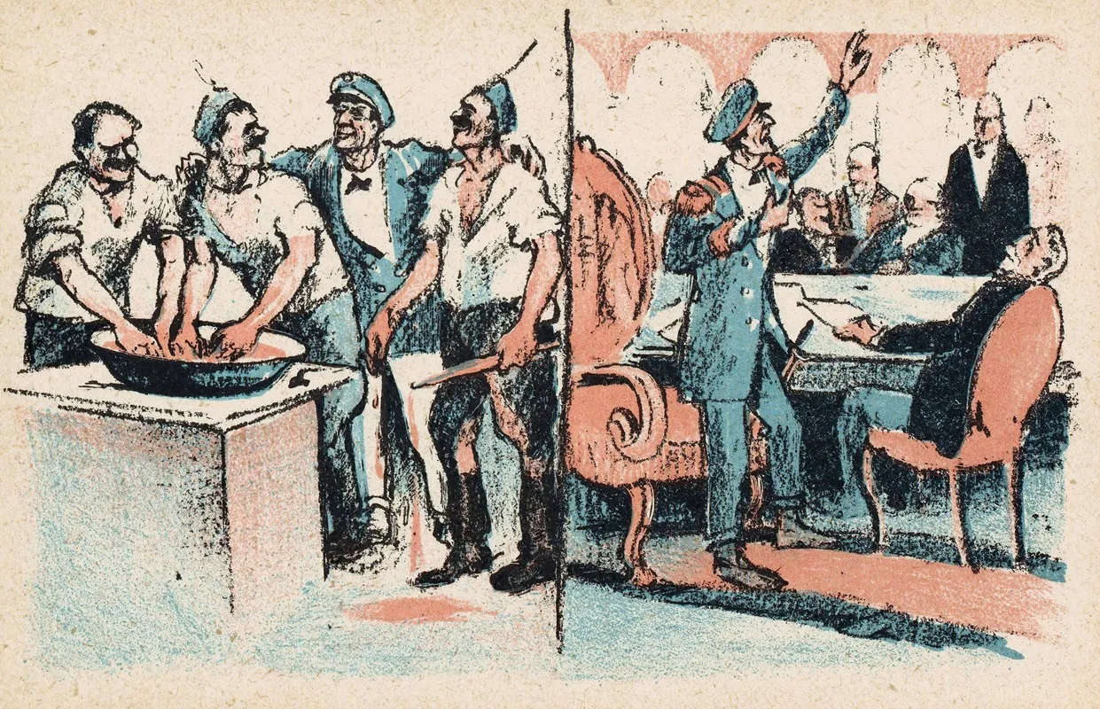 Officier Te Midden Van Arbeiders En Aan Tafel Bij Hooggeplaatste Mannen Wall Art by Mihály Biró - High-Resolution Digital Print