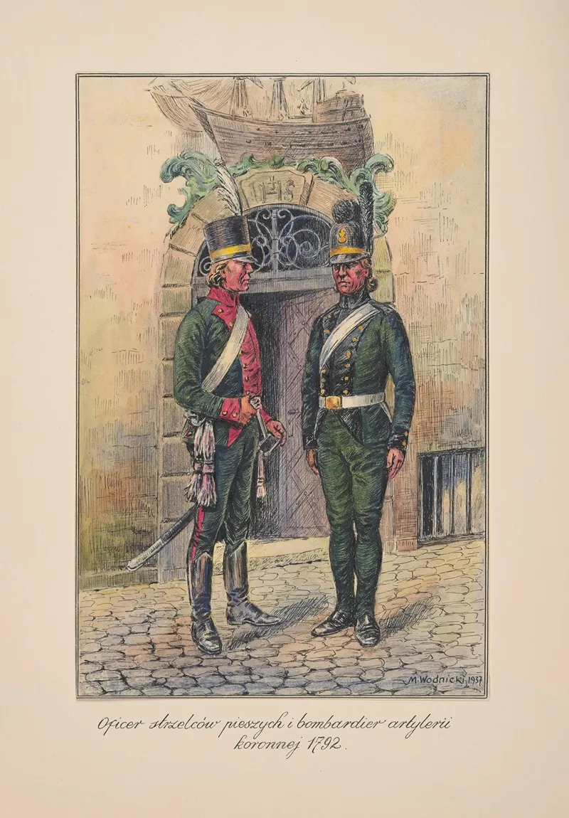 Oficer Strzelcow Pieszych I Bombardier Artylerii Koronnej 1792 R Wall Art by Mieczysław Kazimierz Wodnicki - High-Resolution Digital Print