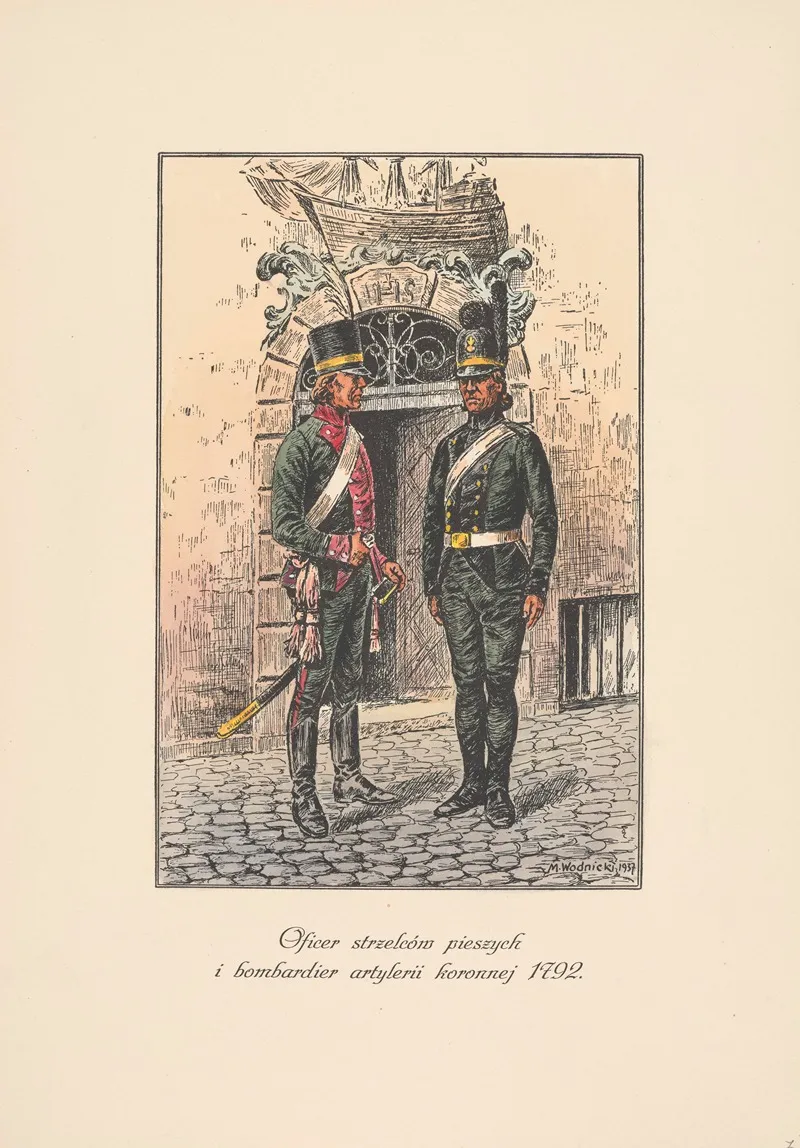 Oficer strzelcow pieszych i bombardier artylerii koronnej 1792 r Wall Art by Mieczysław Kazimierz Wodnicki - High-Resolution Digital Print