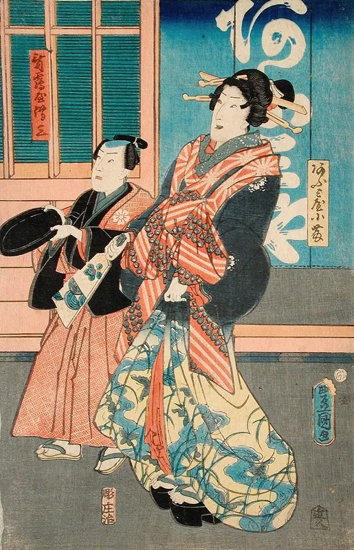 Ofuji Of Omiya And Her Servant Tsuruya Denzo Wall Art by Utagawa Kunisada (Toyokuni III) - High-Resolution Digital Print