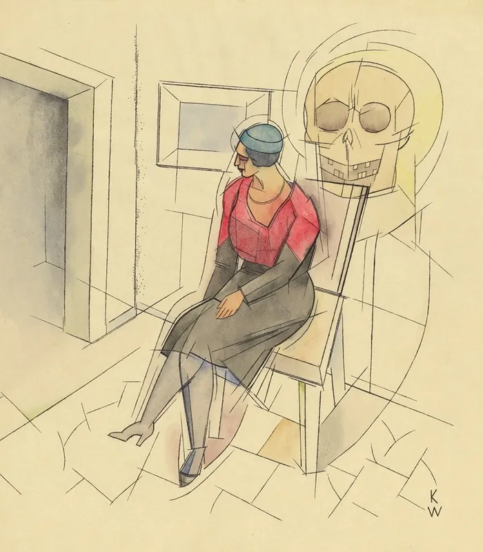 Ohne Titel Sitzende Frau Totenkopf Wall Art by Karl Wiener - High-Resolution Digital Print