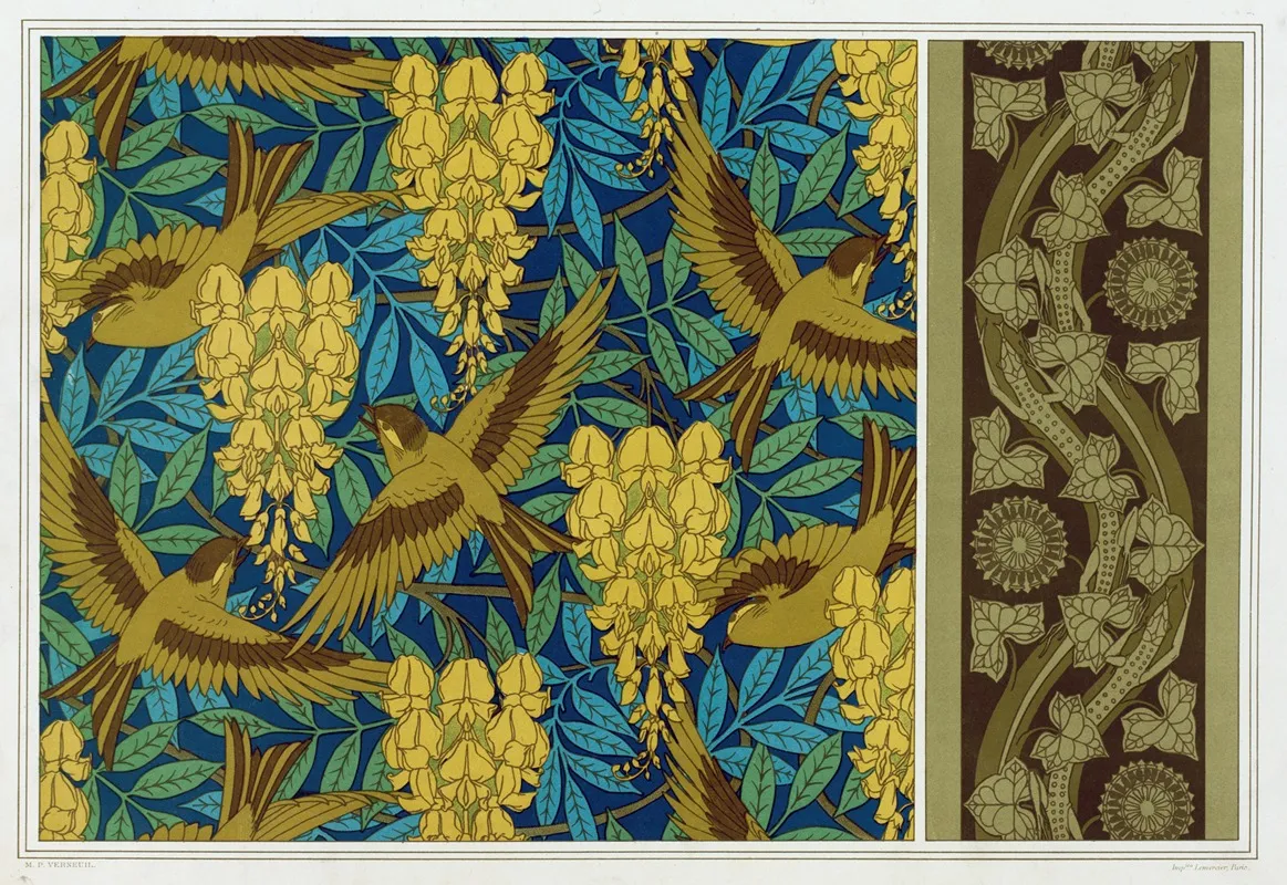Oiseaux Et Glycines Tenture Lezards Et Lierre Bordure