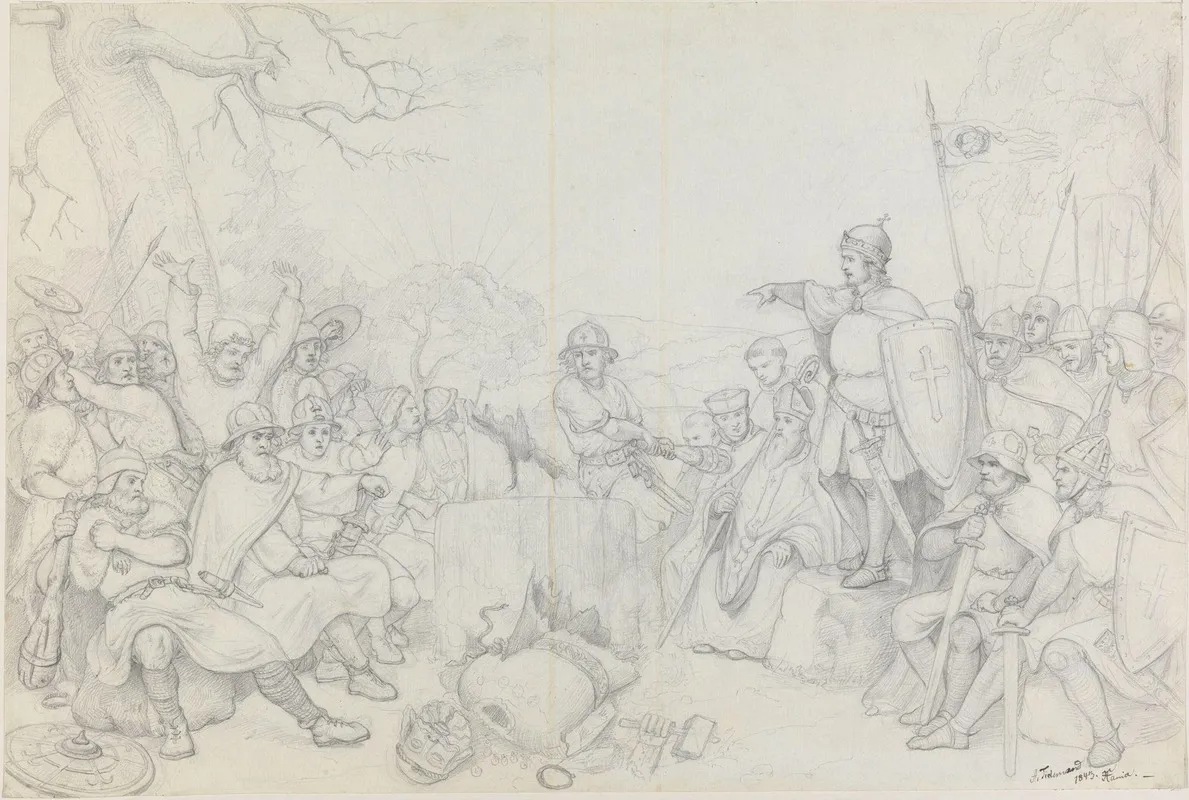 Olav Den Hellige Omstyrter Torsbildet Pa Hundorp 2 Wall Art by Adolph Tidemand - High-Resolution Digital Print