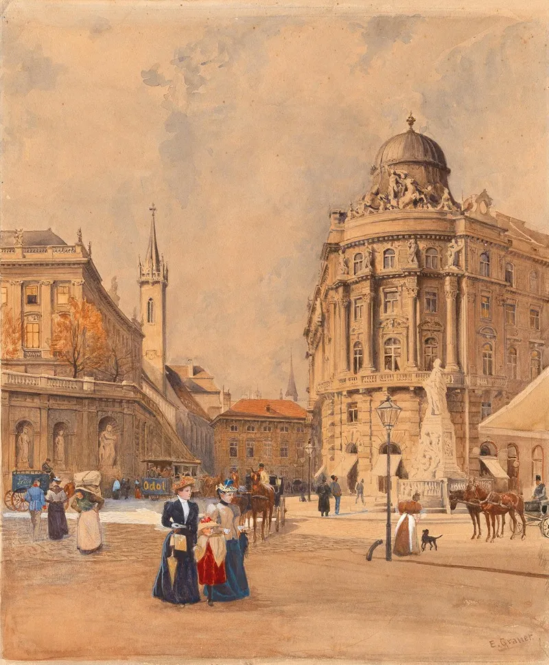 Old Albrechtsplatz Today Albertinaplatz In Vienna With The Philipphof And The Mozart Monument