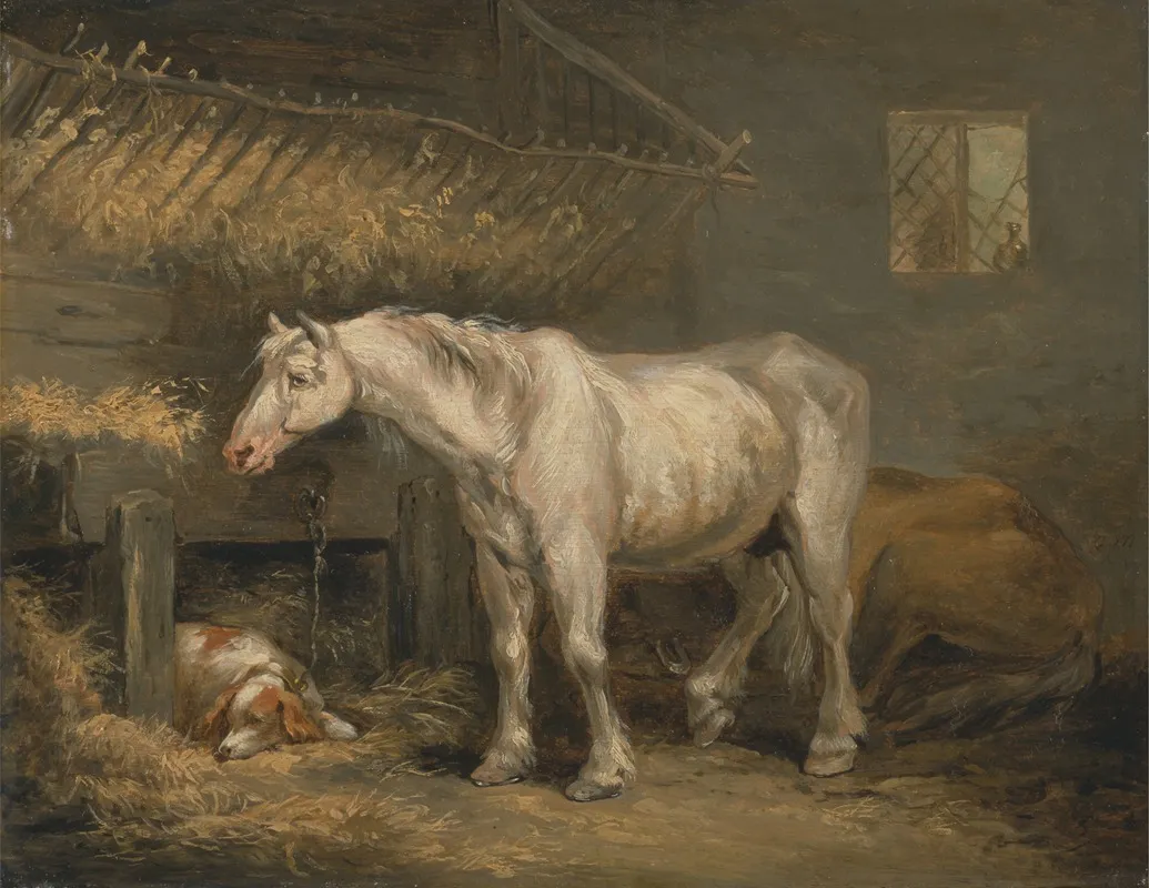 Old Horses With A Dog In A Stable Wall Art by George Morland - High-Resolution Digital Print