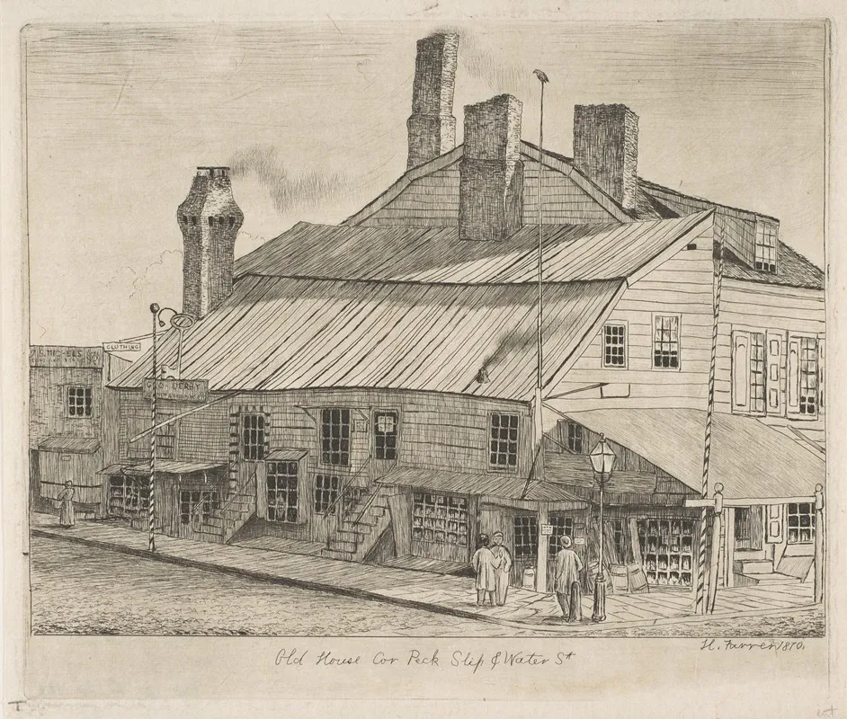 Old House Corner Of Peck Slip And Water Street From Scenes Of Old New York