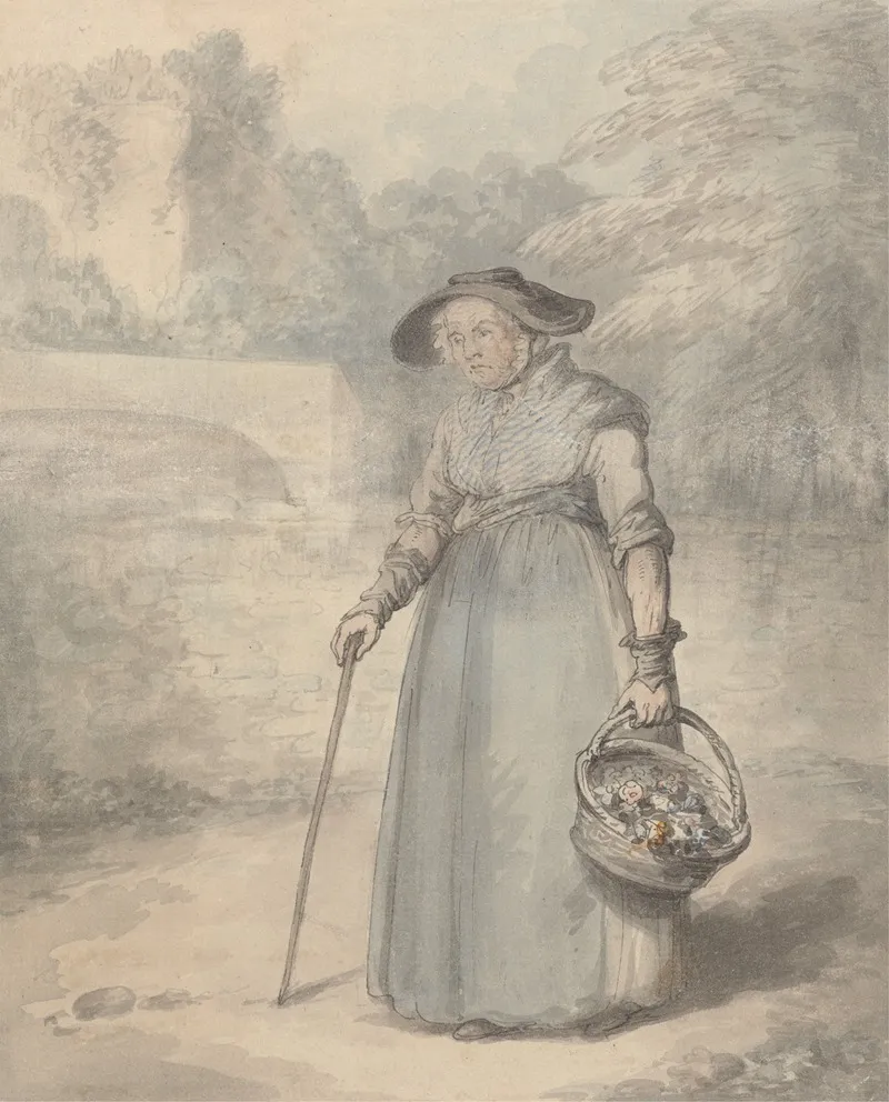 Old Lady With Basket Of Flowers