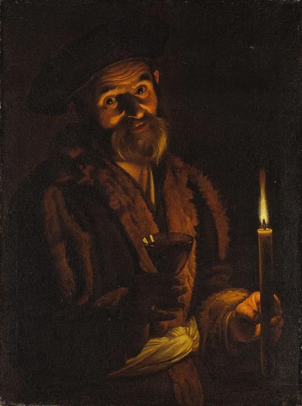 Old Man Holding A Candle And A Glass Wall Art by Adam de Coster - High-Resolution Digital Print