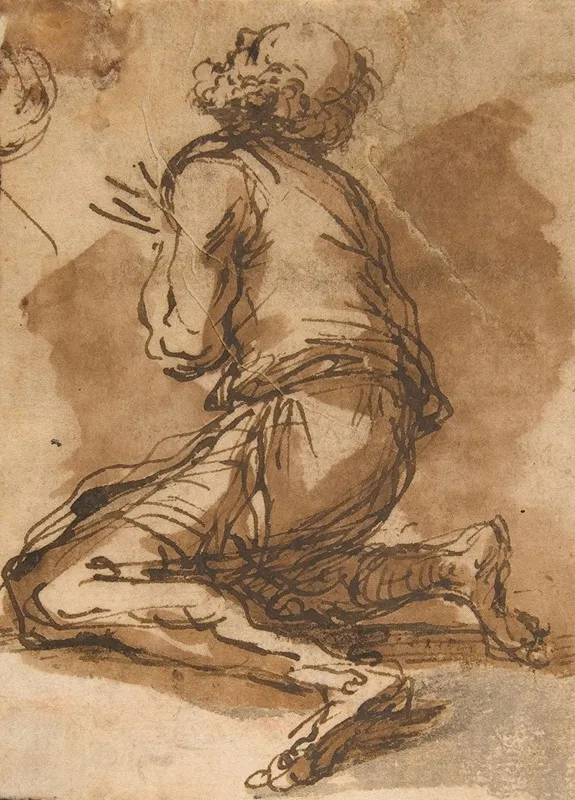 Old Man Kneeling Facing Upper Left Wall Art by Salvator Rosa - High-Resolution Digital Print