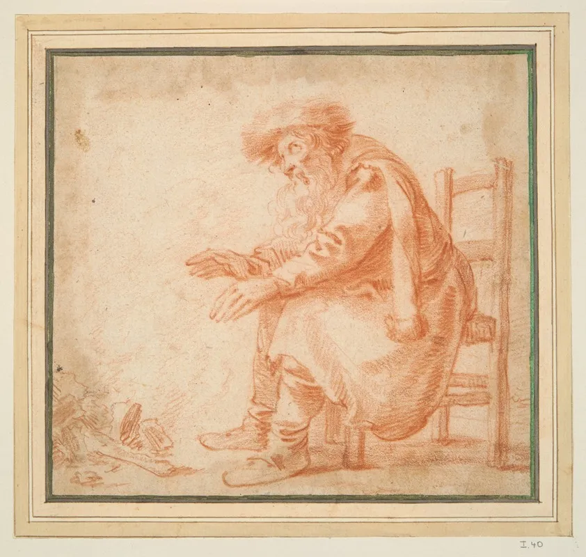 Old Man Warming His Hands At A Fire