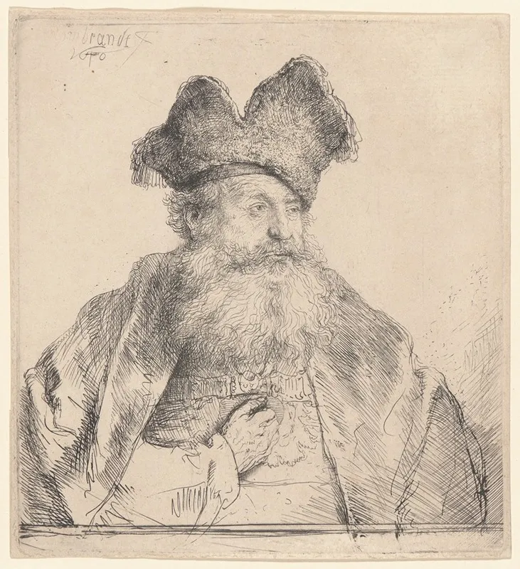 Old Man With A Divided Fur Cap Wall Art by Rembrandt van Rijn - High-Resolution Digital Print